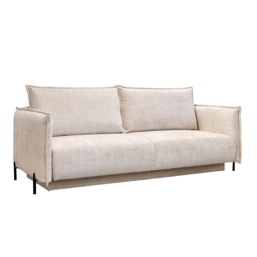 Canap&eacute; 3 places convertible avec coffre en tissu beige